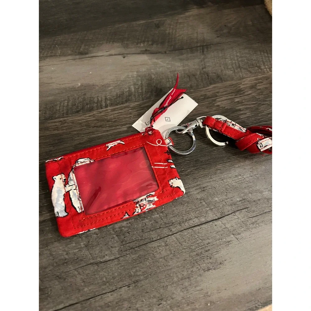 Vera Bradley Zip ID Case Beary Merry Red Polar Bear Wallet Keychain 14559-R90